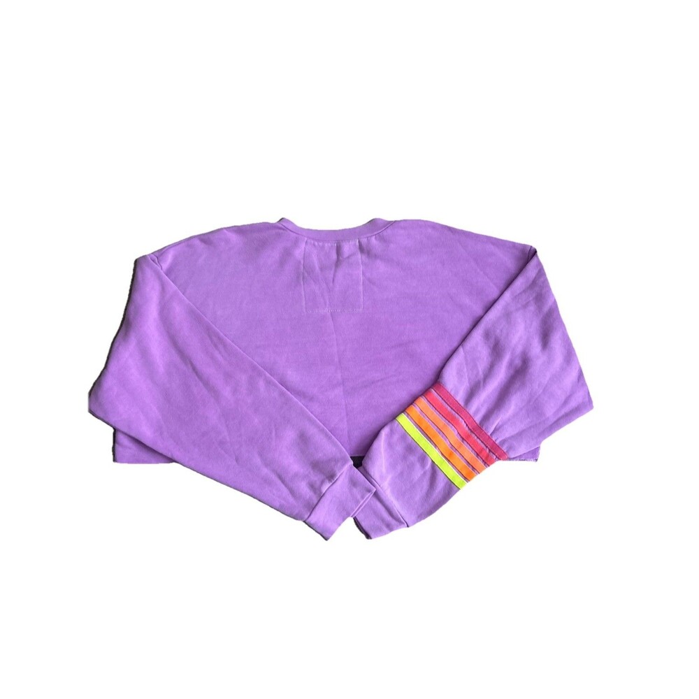 Aviator Nation Lavender Cropped Sweatshirt with Rainbow Stripe - Picture 7 of 9